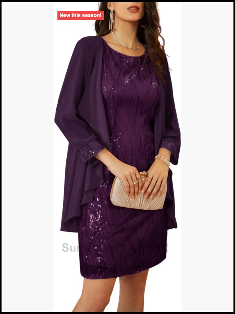 Sequin Two Piece Dress With Jacket Knee Length Formal Party Wear